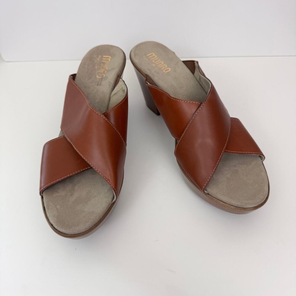 Munro Women Yuma Criss Cross Strappy Sandals Size 11 Leather Cushioned USA Brown